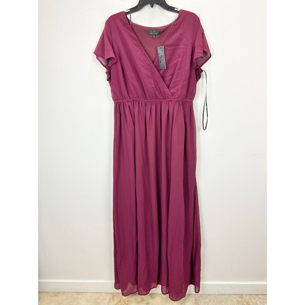 Lulu's Wine V-Neck Maxi Dress with Side Slit - Picture 5 of 11